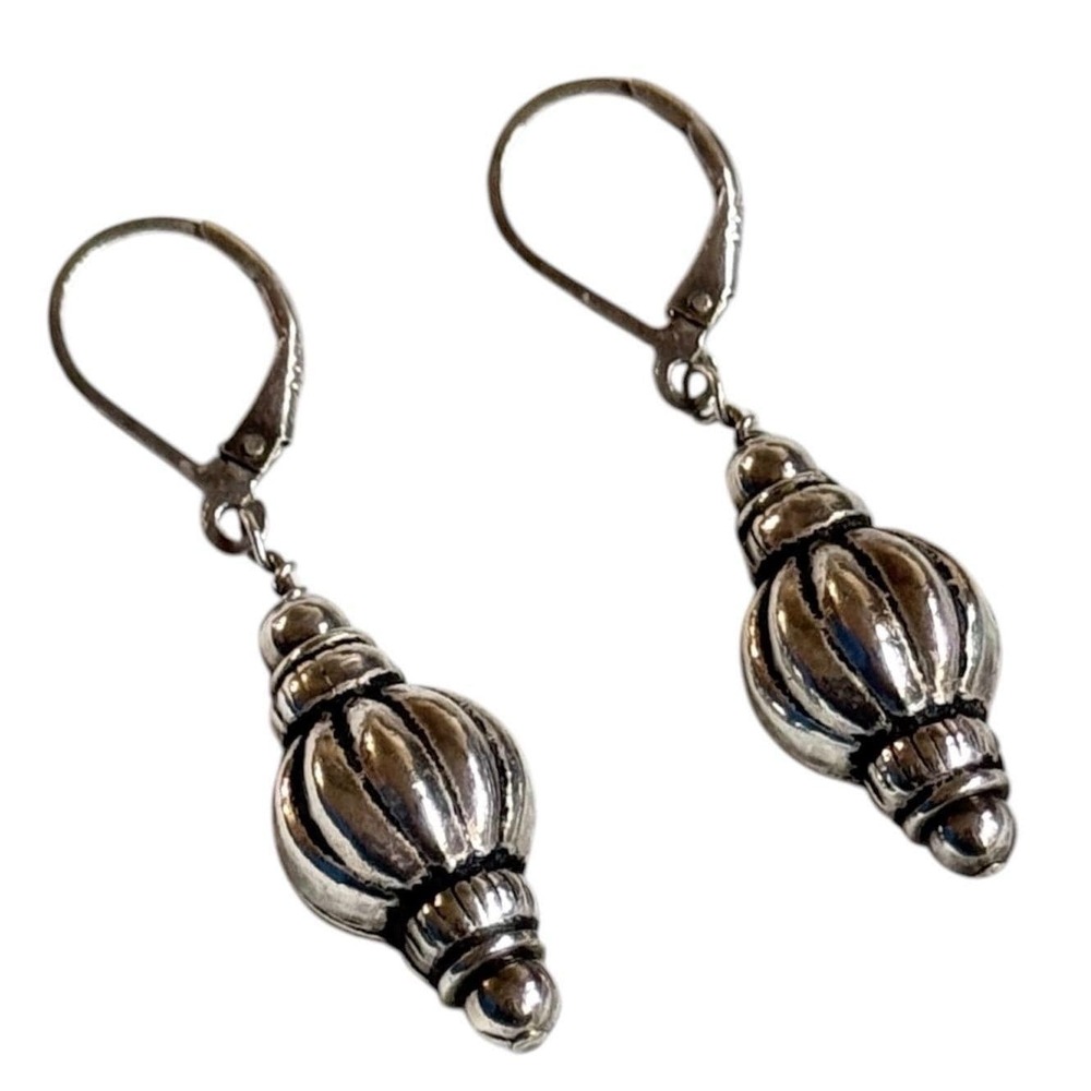 Sterling Melon Bead Leverback Earrings Mid Century Artisan Silver Earrings